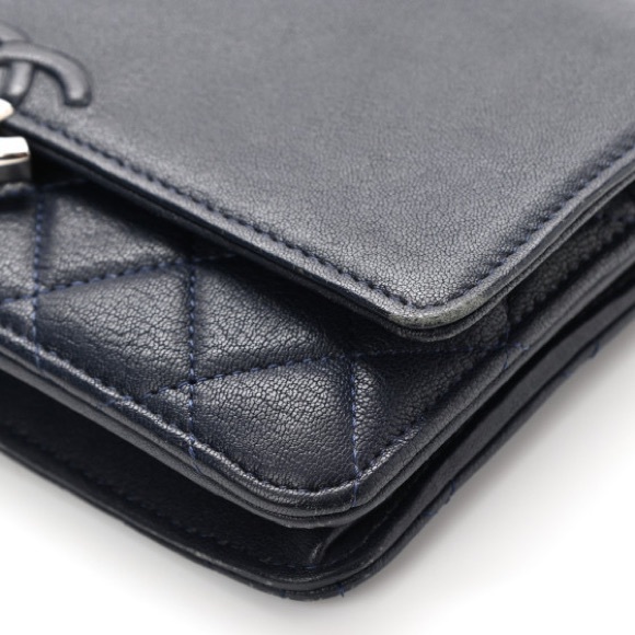 CHANEL Grained Calfskin Quilted CC Box Wallet On Chain WOC Navy - Picture 12 of 13